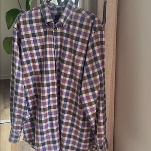 Scott Barber Men's Purple Tan and GreyPlaid Button Down Cotton Shirt  SizeXL